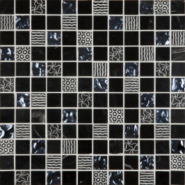 Mosaïque sur filet | 30.5x30.5 cm | Tilestone Liverpool Black mosaique en pierre naturelle, carrelage mosaique, noir, carrelage sur filet, salle de bain, douche, Tilestone